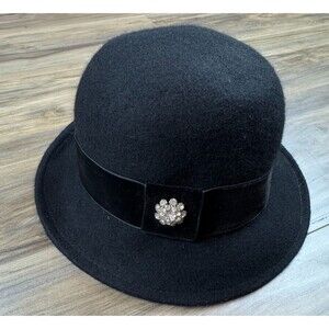 Vintage Scala Pronto 100% Wool Cloche Brooch Roaring Twenties Retro Hat